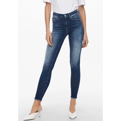 Abbildung von ONLY Damen Onlblush Life Mid Sk ANK Raw Rea811 Noos Jeans, Dark Blue Denim, S / 32L EU