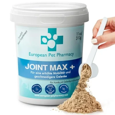 Abbildung von European Pet Pharmacy Joint Max+ Care für Hunde — Nahrungsergänzungsmittel Hund &amp; Katze Nährstoffreiche Formel mit Grünlippmuschel Jedes Alter 310 g Glucosamin Chondroitin Pulver