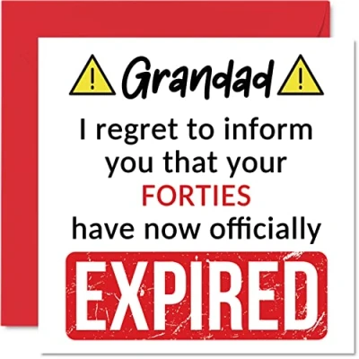 Abbildung von Stuff4 Lustige Geburtstagskarte zum 50. Geburtstag für Großvater Your Forties Have Expired Happy Birthday Karte Opa von Enkelsohn Enkelin, 14 x cm, Witz, Humor,
