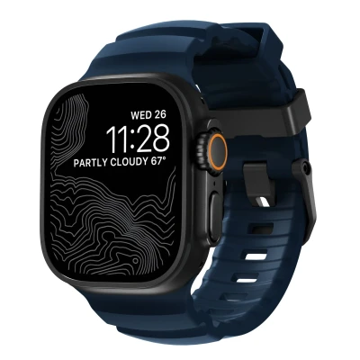 Abbildung von NOMAD Apple Watch Sportarmband Rocky Point Atlantic Blue 45/49 mm Band mit schwarzer Titan Hardware, abenteuerliches, robustes Armband für Damen und Herren