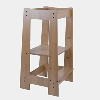 Abbildung von Lernturm Küchenhelfer für Kinder Holz Kinderschemel Tritthocker 3 Stufen höhenverstellbar, leicht zu reinigen, stabil, LxBxH 32x42x80 cm