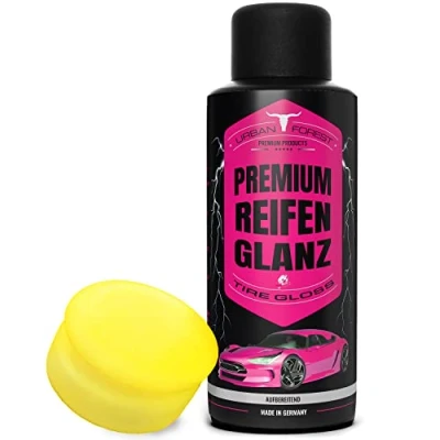 Abbildung von SPARSET Reifenglanz Gel zur Reifenpflege + Schwamm Profi Reifenglanzmittel &amp; Reifen Glanz Pflege Autopflege für Sommer Winter Premium von URBAN Forest 500ml