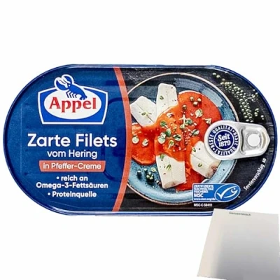Abbildung von Appel Heringsfilets Zarte Filets vom Hering in Pfeffer Creme (200g Dose) + usy Block