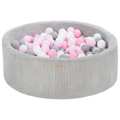 Abbildung von Bällebad Bällepool Bällebecken Spielbecken Kordsamt Bezug 300 Bälle rund ⌀90 cm (Farbe des Pools/der Bälle: grau/weiß, grau, rosa, pink (pastell))