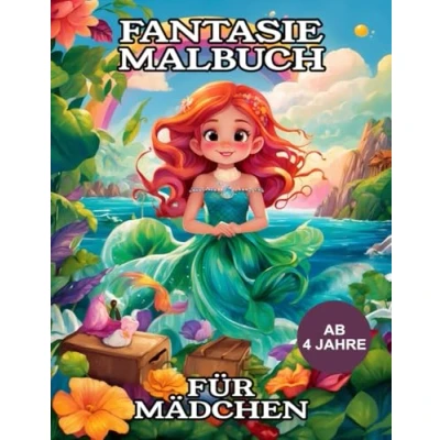 Abbildung von Fantasie Malbuch für Mädchen ab 4 Jahre: Kinder Ausmalbuch mit über 50 Motiven von Meerjungfrauen, Einhörnern, Feen, Prinzessinnen und Elfen kreativen Spaß beim Malen