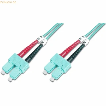 Abbildung von DIGITUS DK 2522 01/3 Glasfaserkabel OM3 1 m ST zu SC Duplex LWL Kabel 1/10/40/100 Gbit/s MM Multimode Glasfaser LAN Fasertyp: 50/125 µ Türkis (Aqua)