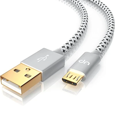 Abbildung von CSL 1m Micro USB Kabel 2,4A Schnellladekabel Naylonkabel Metallstecker High Speed Ladekabel Silber metallic 1 Meter
