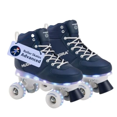 Abbildung von HUDORA LED Roller Skates Advanced in Navy hochwertige Rollschuhe mit blau/weiß bequeme versch. Doppelgrößen stilvolle Kinderrollschuhe für Jungen &amp; Mädchen