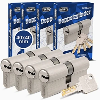 Abbildung von GERCAR Pro Profilzylinder 40/40 Massiver Schließzylinder gleichschließend 4er Set Doppelzylinder Zylinderschloss Messing matt inkl. 10 Schlüssel Wendeschlüssel Länge: 80 mm, A:40 B:40 4x