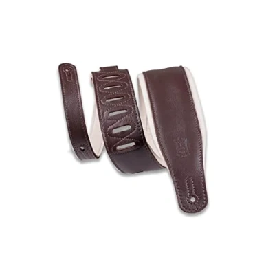Abbildung von Levy&#039;s Leathers M26gp dbr crm Unisex Erwachsene Gitarrengurt aus Leder, 8,3 cm breit, Dunkelbraun mit cremefarbener Rückseite, One Size