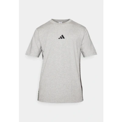 Abbildung von adidas Herren Essential Three Stripes Single Jersey Tee, medium Grey Heather/Black, XS