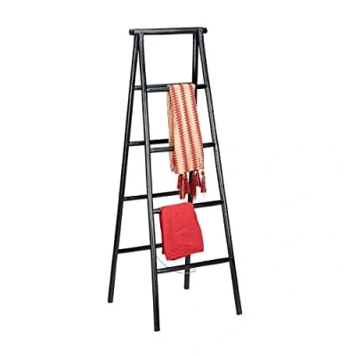 Abbildung von Relaxdays Handtuchhalter Leiter, freistehend, Holz, rustikal, klappbar, Handtuchständer, HxBxT 147 x 42 60 cm, schwarz