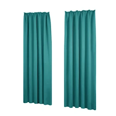 Abbildung von Deconovo Gardinen Kräuselband Schlafzimmer Blickdichte Vorhänge Kälteschutz, 210x140 cm(HöhexBreite), Türkis, 2er Set