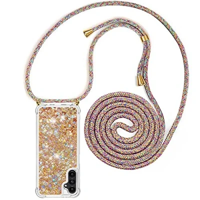 Abbildung von YuhooTech Handykette Hülle Kompatibel mit Samsung Galaxy A14 5G Handyhülle Quicksand Glitzer Band Silikon Kordel Umhängenband Schnur Treibsand Case zum Umhängen