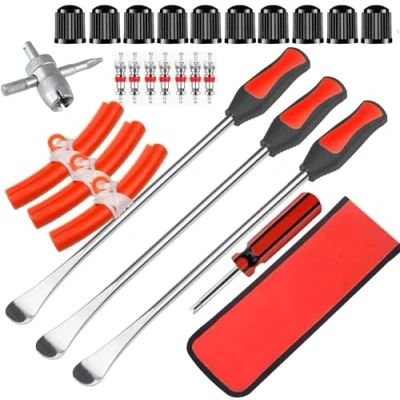 Abbildung von KAHEIGN 39Pcs Reifenheber Reifen Montiereisen Montierhebel Werkzeug Set, 3 Hebel Löffel, Rad Felge Protektoren Tool Kits, Kit mit Felgenschützer Ventilkappen