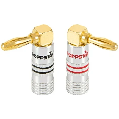 Abbildung von Poppstar 2X High End Bananenstecker gewinkelt (bis 6 mm², 24k vergoldete Kontakte, 1x schwarz, rot)
