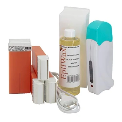 Abbildung von EpilWax Wachswärmer Waxing Set für Enthaarung Haarentfernung Mit 4 Argan Roll On Wachspatronen, Gerät, 100 Vliesstreifen und Nachbehandlungsöl