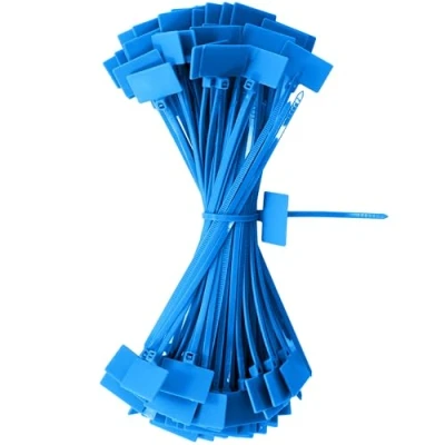 Abbildung von QIMEI SHOP Kabelbinder Tags Blau 150mm x 3mm Kabelbeschriftung Set Zugfestigkeit 10 kg Verstellbare UV Beständig für Kabelmanagement Gartenarbeit 100 Stück