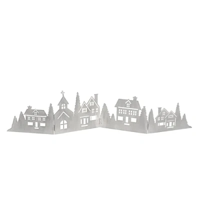 Abbildung von Spetebo Deko Häuserzeile aus Metall klappbar 77 x 17 cm grau Weihnachtsstadt Silhouette zur Tischdekoration Weihnachtsdeko Tischdeko für Weihnachten Skyline