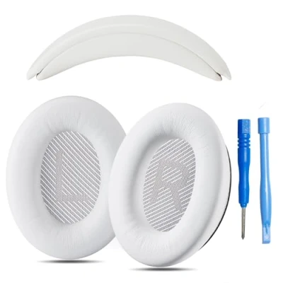 Abbildung von Ersatz Ohrpolster für QC35 / ii und Kopfband V3 Polster, kompatibel mit Bose QuietComfort 35 (QC35) (QC35 ii) Kopfhörern (w