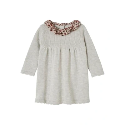 Abbildung von VERTBAUDET Baby Strickkleid mit Stoffkragen wollweiß 74