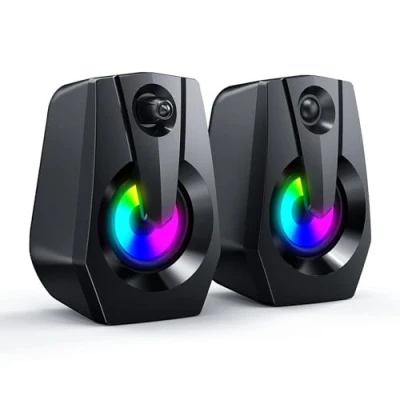 Abbildung von Smalody Lautsprecher für PC, Stereo 2.0 USB Multimedia mit Led/Lautstärkeregelung über USB, Gaming PC Laptop Desktop
