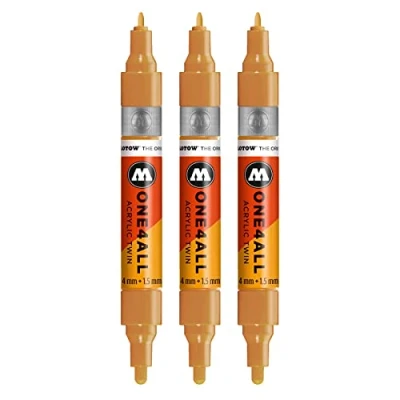 Abbildung von Molotow One4All Acrylic Twin Marker (Strichstärke 1.5 mm und 4 mm, hochdeckend permanent) 3 Stück Farbe 108 ocker braun hell