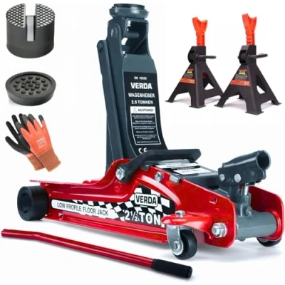 Abbildung von Wagenheber 2,5T + 2X Gummi Montagehandschuhe Rangierwagenheber 85 385 mm Auto Heber Modellwahl (Wagenheber Unterstellbock)