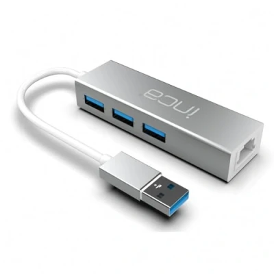 Abbildung von USB Hub X4 3.0 + Ethernet RJ45 Multiport Adapter Silber