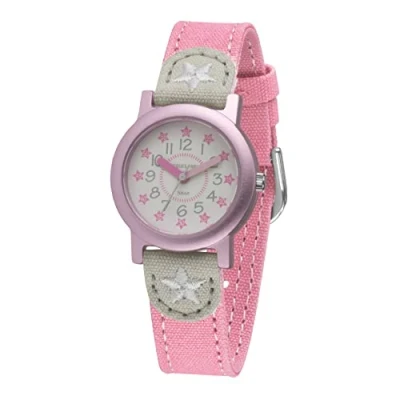 Abbildung von Kinderuhr Sterne Öko Baumwollband Jacques Farel rosa pink