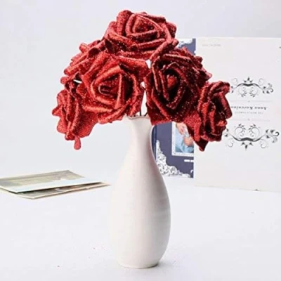 Abbildung von Tutoy 7ST Kunst Bouquet Glitzer Schaum Kunstblumen Hochzeit Hochzeits Party Dekor DIY Rose Rot