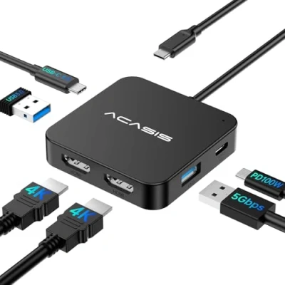 Abbildung von Laptop Docking Station Dual Monitor, ACASIS USB C Hub HDMI, 100W PD, 2 HDMI Adapter 4K, 3.0, 1 Dock Kompatibel mit MacBook/Dell/HP/Surface/Steam Deck