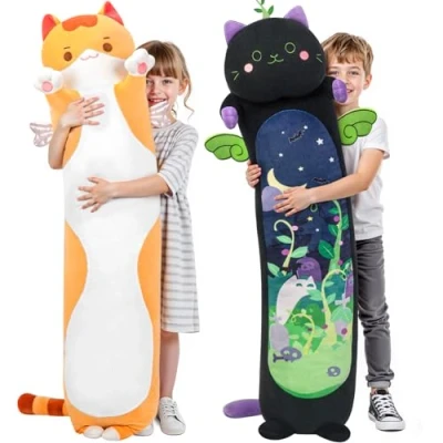 Abbildung von Mewaii Stofftiere Katzen Orange Kuscheltier 110CM Plüsch Kissen Lang Katze Plüschtier Ausgestopftes Tier Spielzeug Kuschelkissen Geschenk Plüschkissen über 3 Jahren