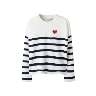 Abbildung von Name it Nkfline Strickpullover für Kinder, Größe: 122/128, Dark sapphire stripescloud dancer red heart