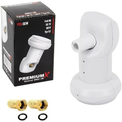 Abbildung von Premium X Single LNB Digital SAT für 1 Teilnehmer Weiß Empfangskopf 0,1dB DVB S2 HDTV 4K Wetterschutz 2X F Stecker