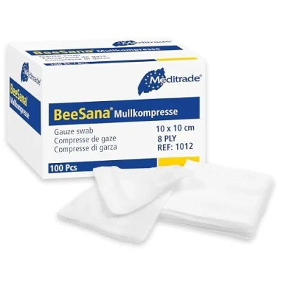 Abbildung von Meditrade® Mull Kompressen BeeSana® 10 cm x