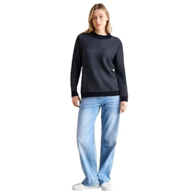 Abbildung von Cecil Twotone Struktur Strickpullover, Damen, Größe: Medium, Blau