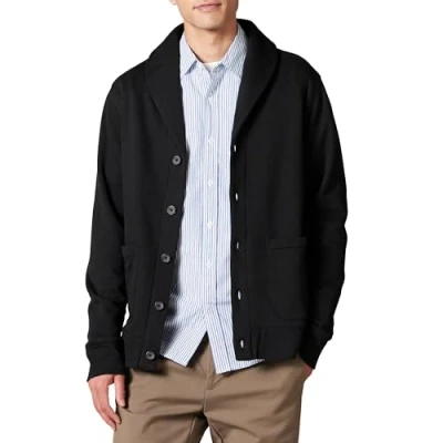 Abbildung von Amazon Essentials Herren Strickjacke aus Fleece mit Langen Ärmeln und Schalkragen, Schwarz, M