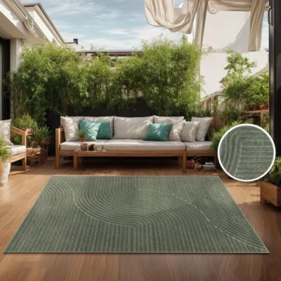 Abbildung von TT Home In &amp; Outdoorteppich Wetterfest Küche Schlafzimmer Kurzflor Unifarben Geometrisches Ethno Design, Größe:240x340 cm