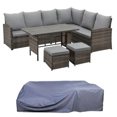 Abbildung von SVITA Madison &amp; Monroe Polyrattan Ecksofa Rattan Lounge Esstisch Gartenmöbel Set Sofa Garnitur Couch Eck