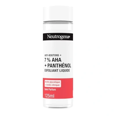 Abbildung von Neutrogena Anti Button Flüssiges Peeling + 7% AHA Panthenol (125 ml) Pickel Gesichtspflege mit Glykolsäure Zitronensäure für zu Akne neigende Haut ohne Parfüm