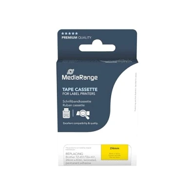 Abbildung von MediaRange Kunststoff Schriftbandkassette, für/ersetzt Brother TZ 651/TZe 651, permanent haftend, 24mm, 8m, laminiert, schwarz auf gelb