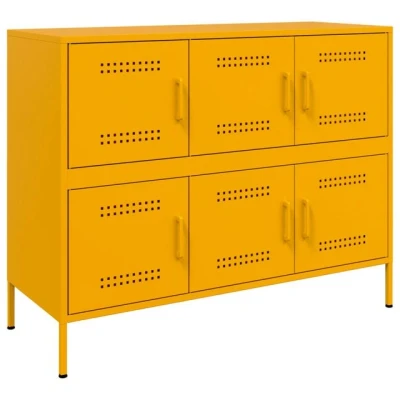Abbildung von vidaXL Sideboard, Kommode mit Stauraum, Schrank Beistellschrank Verstellbare Schraubfüße, Wohnzimmer Anrichte Highboard, Industrie Stil, Senfgelb Kaltgewalzter Stahl
