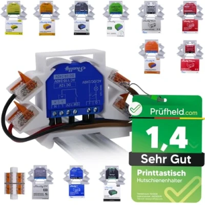Abbildung von Printtastisch Shelly Hutschienenhalter + 2x2 Erweiterungen für 29 Relais: Plus 1, 1 Mini Gen3, 1PM, 1PM 2PM, 2.5, RGBW 2, PM Hutschiene Halterung, Elektroinstallation