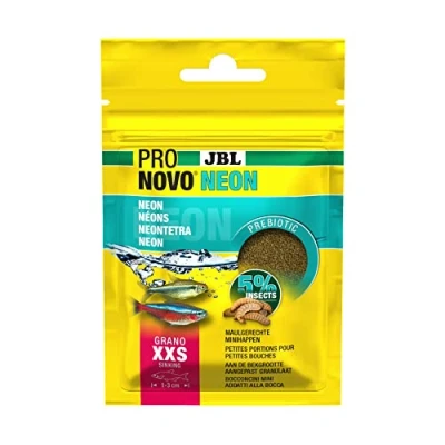Abbildung von JBL PRONOVO Neon GRANO, Hauptfutter für und kleine Salmler von 1 3 cm, Fischfutter Granulat, Größe XXS, 20 ml