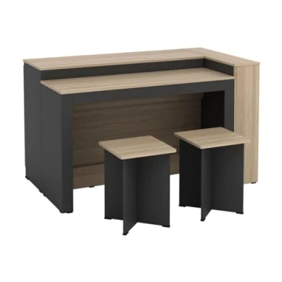 Abbildung von Vente unique Set zentrale Kücheninsel + 2 Hocker Schwarz &amp; Holzfarben hell NUSICE
