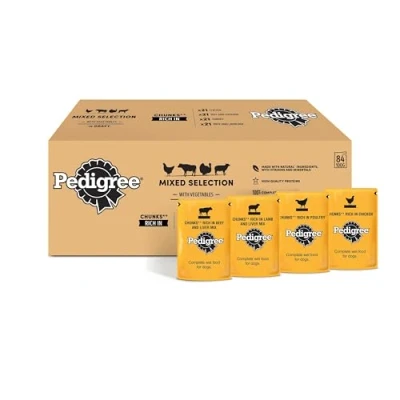 Abbildung von PEDIGREE Adult Hundefutter nass 84x100g Portionsbeutel mit Huhn, Rind, Lamm und Truthahn Nassfutter für Hunde Sauce 1 Großpackung