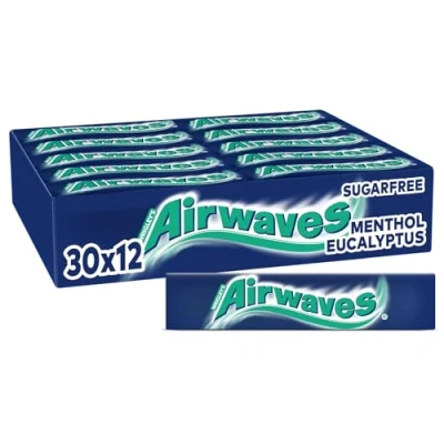 Abbildung von Airwaves Menthol und Eucalyptus, Zuckerfreier Kaugummi, mit Minzfrische, 30 Packungen 12 Dragees