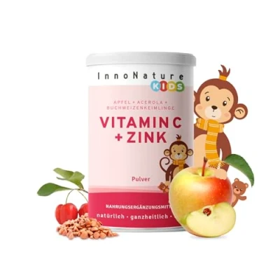 Abbildung von InnoNature Vitamin C + Zink, Kids Pulver natürlich aus Apfel, Acerola und Buchweizenkeimlingen 50g, 60mg, Zink 4mg pro 1,5g