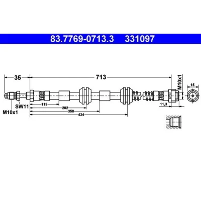 Abbildung von ATE 83.7769 0713.3 Bremsschläuche 713 M10x1 VOLKSWAGEN: Touareg I, PORSCHE: Cayenne